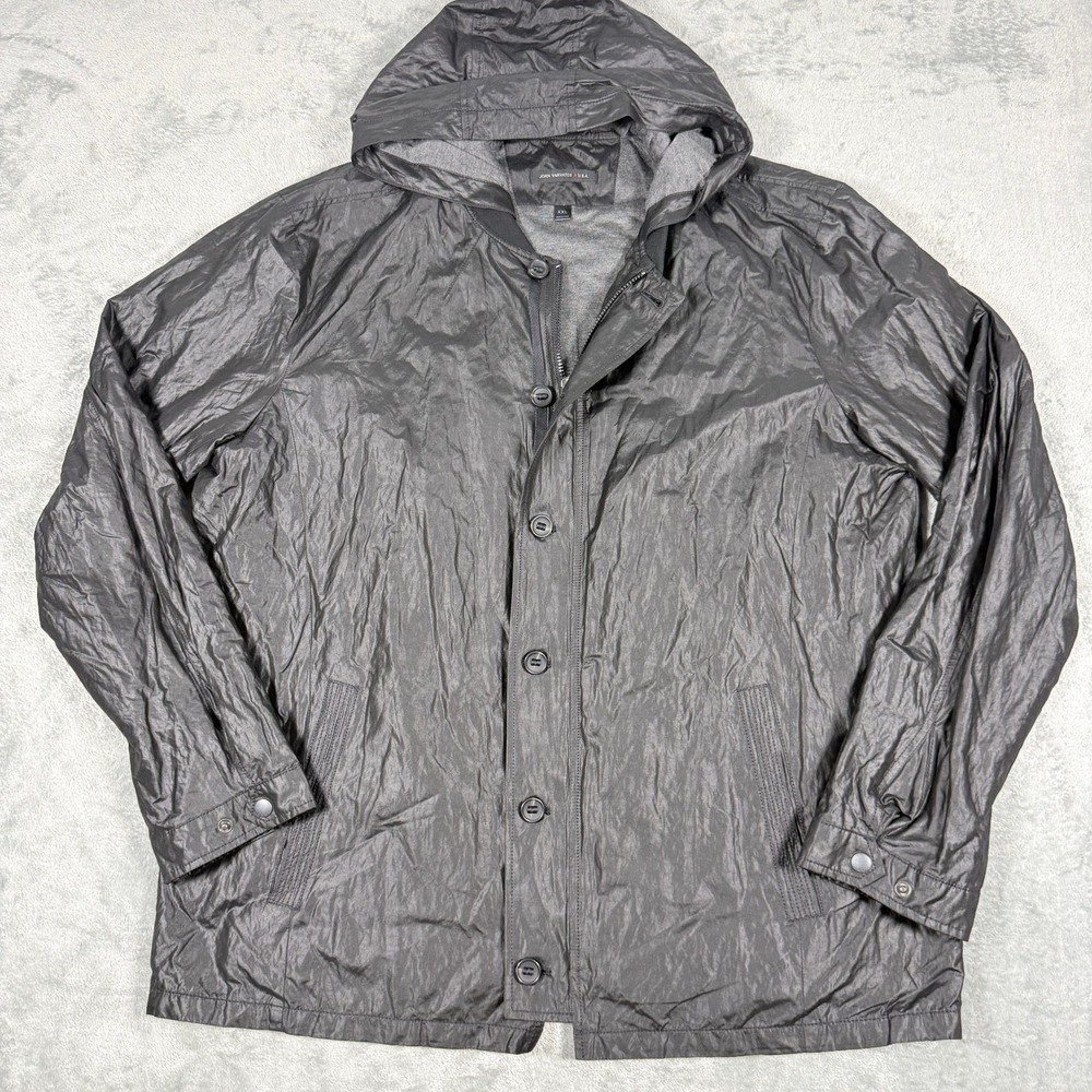 John Varvatos USA Mens XXL Hooded Jacket Gray Crinkle Metallic Zip Button RE/17